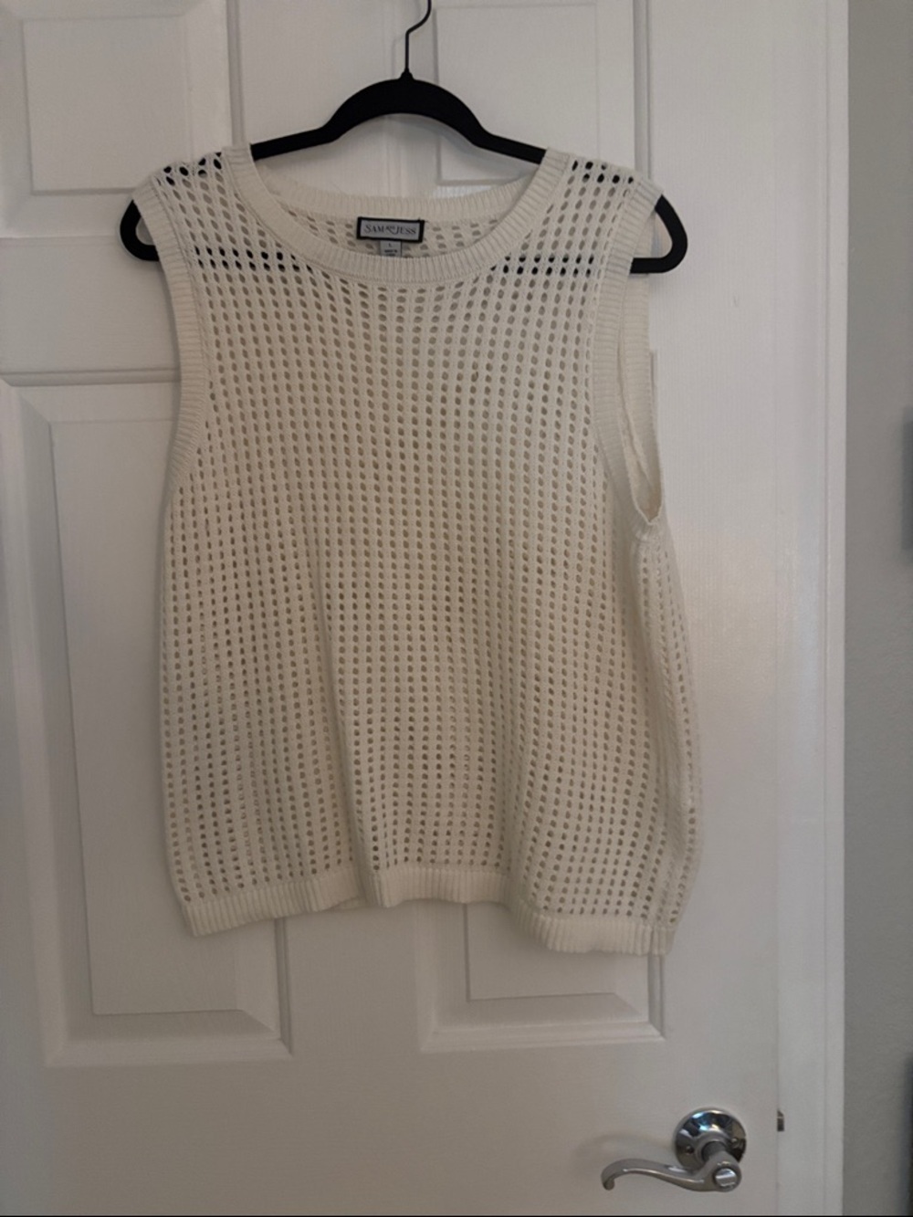 Sleeveless Open-Knit Cream Sweater Vest